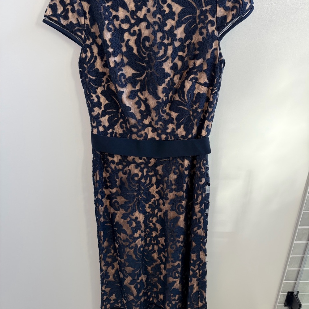 Tadashi Shoji Navy Lace Evening Gown - Picture 5 of 6